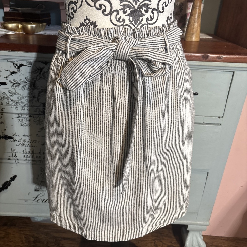 J. Crew linen/cotton striped‎ lined short skirt Size XS 26" waist slash pockets